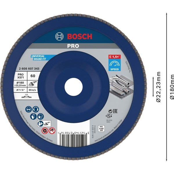 Bosch PRO X571 Fächerschleifscheibe 180 mm G60 - 2608607343