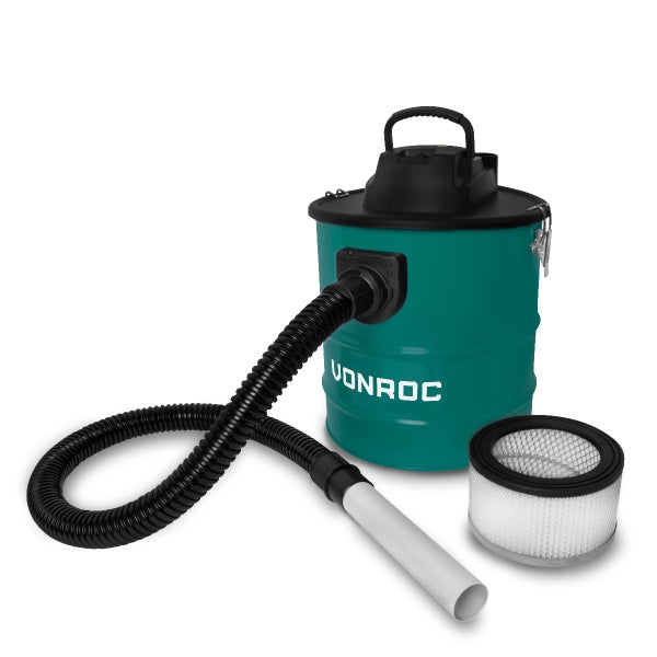 VONROC Aschesauger 1600W - Tank mit 20L, 3M Netzkabel, 1,2M Schlauch und Düse aus Aluminium - für Kamin, Feuerstelle, Grill und Werkstatt