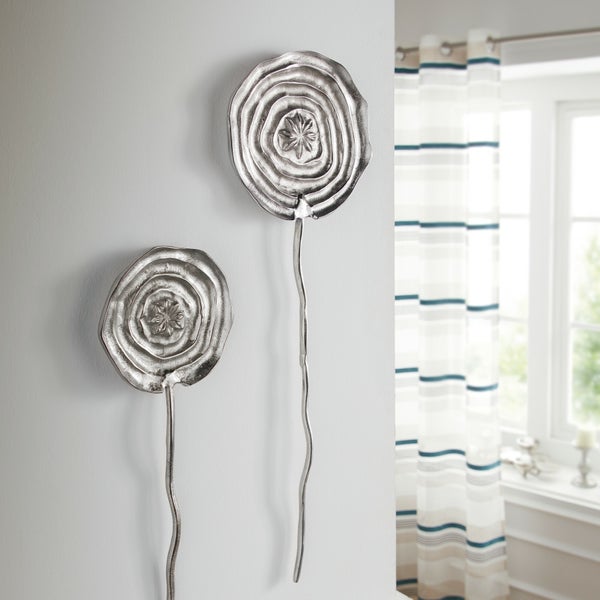 FRANK FLECHTWAREN | Wanddeko Blume, 2er Set, ALUMINIUM, Ø 18 x 58 cm, Ø 23 x 74 cm