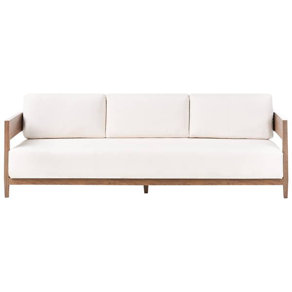 Sofa mit Holzrahmen und drei Sitzkissen