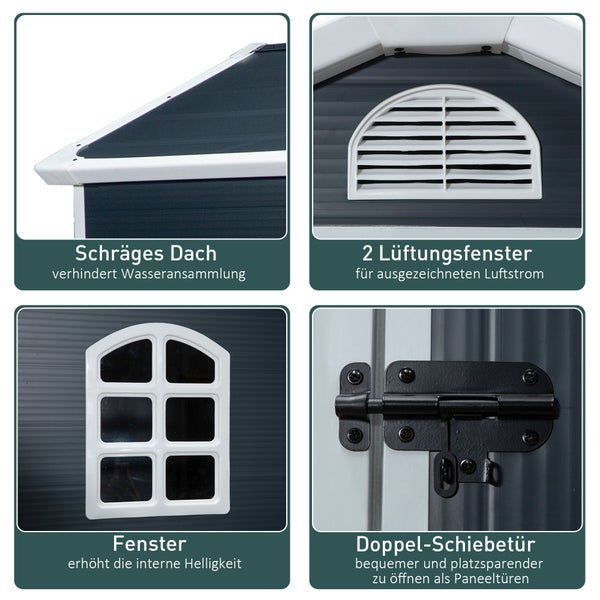 Outsunny Gerätehaus, Gartenhaus mit Lüftungsfenster, Pultdach, Outdoor, 134 x 104 x 204 cm, Metall, Grau