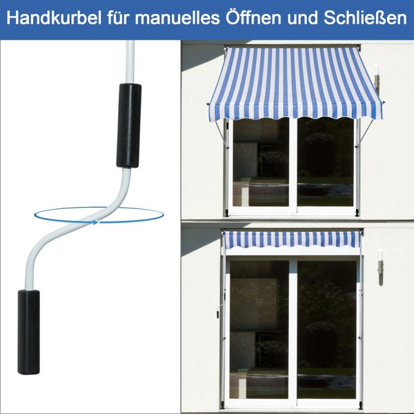 Outsunny Markise, Klemmmarkise, 200 x 150 cm, Alu, Blau+Weiß