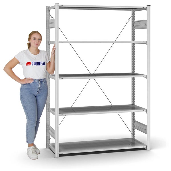 PROREGAL Profi Lagerregal Stecksystem T-Profil Grundregal HxBxT 200 x 130 x 50 cm Fachlast 100 kg Verzinkt