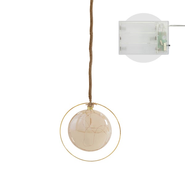 ECD Germany LED-Weihnachtskugel Ø15 cm, 30 LEDs Warmweiß, 80 cm Seil, Deko Leuchtkugel zum Hängen, Gold, Glaskugel mit Beleuchtung & Metallring, batteriebetrieb + Timer, Innen, Kugel Weihnachtsdeko