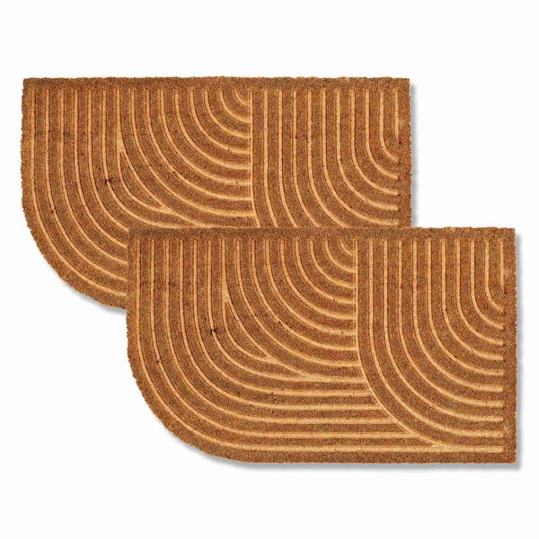 Zwei Fußmatten aus Kokosfaser mit Halbkreis- und Linienmuster