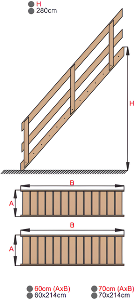 HandyStairs „Rustic70“ gerade Treppe – 70 cm breit – Höhe 280 cm – 13 Stufen aus Kiefernholz (30 mm)