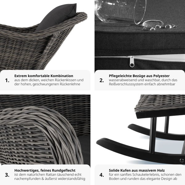 Rattan Schaukelstuhl tectake Rovigo 57,5 x 85 x 73 cm natürlich nachempfundenes Geflecht mit Aluminiumgestell grau