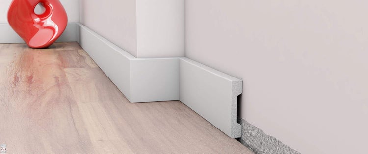 1 Stück / 2 Meter Sockelleisten Fußleisten Bodenleiste - weiß - hartes Material - Dekor - Wand - Boden - Decke (DP2)