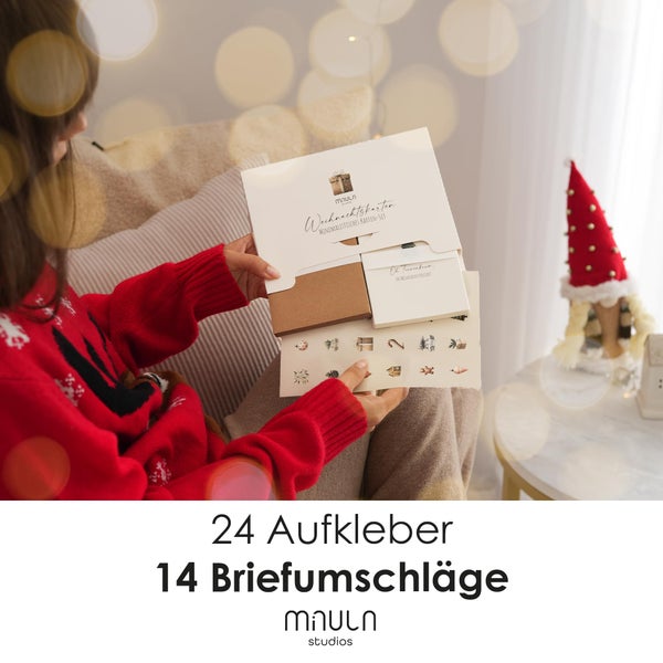 14 Weihnachtskarten mit Umschlag Set Pastell - Schöne Weihnachtskarten Adventskarten zum Aufklappen - Karten Weihnachten Set - Weihnachtskarte Set Postkarten - Weihnachten Karte mit Stickern D012 D012