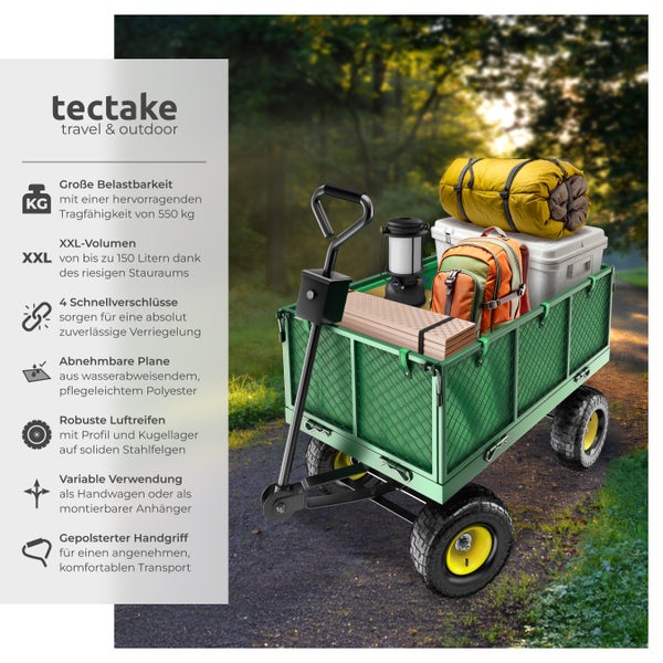 Bollerwagen mit Campingausrüstung für den Transport im Freien