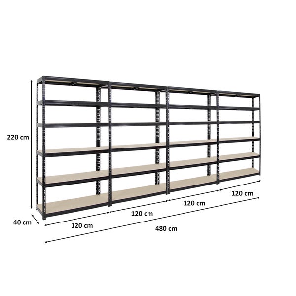 PROREGAL Mega Deal 4x Schwerlastregal Giant Tiger XL HxBxT 220 x 120 x 40 cm Fachlast 265 kg 6-Ebenen Schwarz