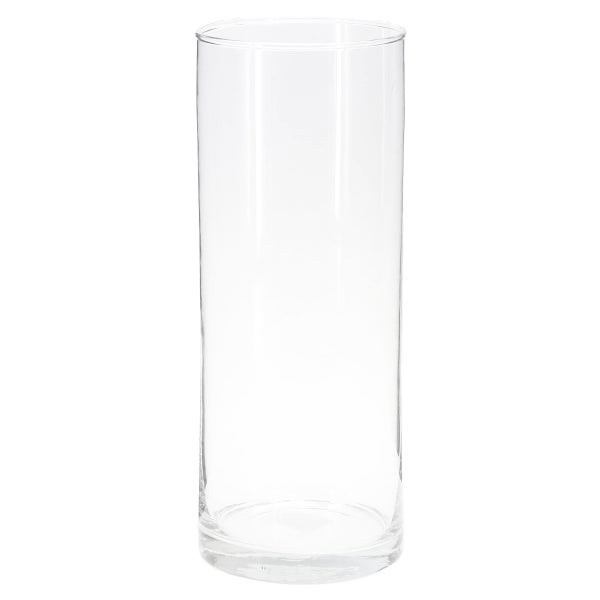 Zylindrische Vase aus klarem Glas.