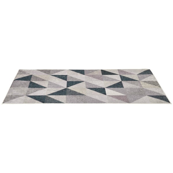 HOMCOM Teppich mit geometrischen Formen, für Schlafzimmer, Wohnzimmer, Küche, Vliesbeschichtung,  120 x 170 cm, Polyester, Grau+Schwarz+Weiß