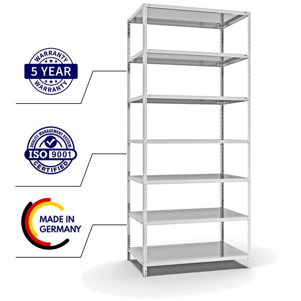 PROREGAL Fachbodenregal Schraubsystem Medium-Duty Grundregal HxBxT 300 x 130 x 80 cm 7 Ebenen Fachlast 200 kg Beidseitig Nutzbar Lichtgrau
