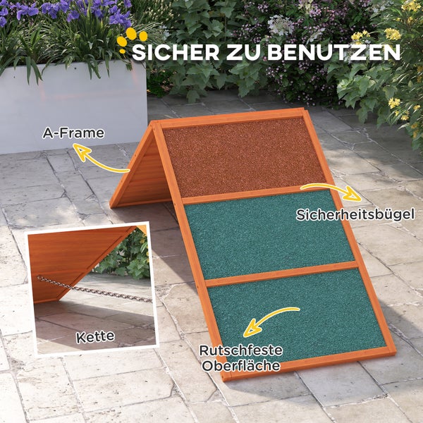 PawHut Hunde Agility Steg Agility-Ausrüstung für Hunde mit klappbare Brücke, rutschfeste Oberfläche höhenvertstellbar Agility-Gerät für Garten, 173 x 59 x 66 cm, Orange