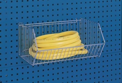 Drahtkorb zur Wandmontage mit gelbem Schlauch