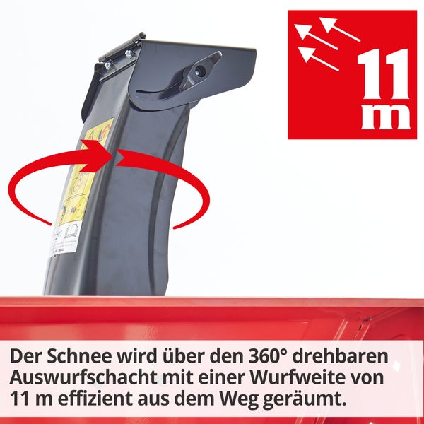 Schneefräse mit drehbarem Auswurfschacht und Wurfweite von 11 Metern