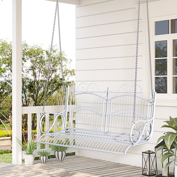Outsunny Hängebank, Gartenschaukel mit Ketten, 118x58x57cm, Metall, Weiß