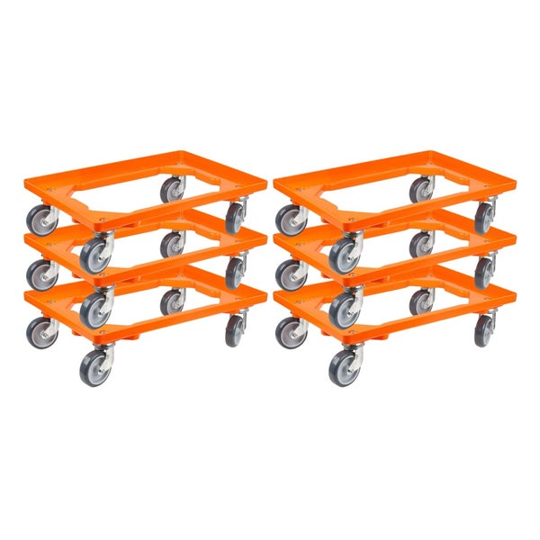 PROREGAL Transportroller für Euroboxen 60 x 40 cm mit Gummiräder Orange Offenes Deck 4 Lenkrollen Traglast 300 kg
