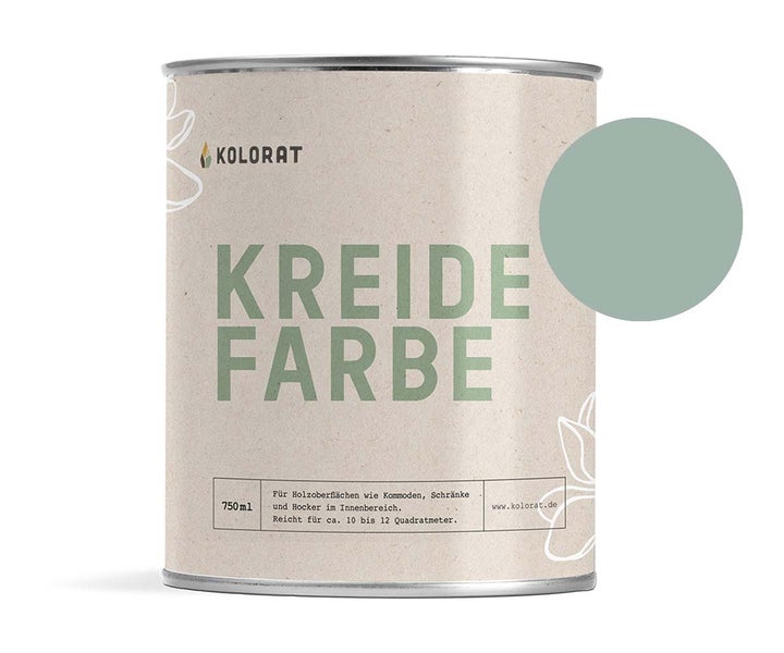Kolorat Kreidefarbe für Möbel - ein frisches Mintgrün mit einem Hauch von Blau - Farbton Wiesenminze Nr. 117. Matter Kreidelack für innen - Möbellack, Möbelfarbe - Holzfarbe - Kreidefarbe für Holz