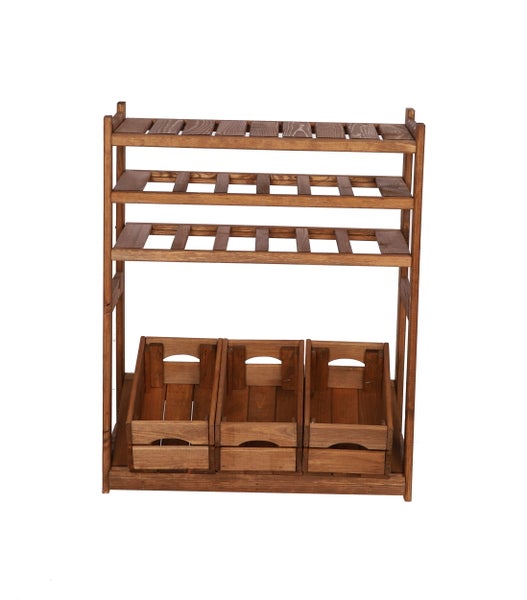 PROREGAL Getränkekisten- & Weinregal SPREEWALD HxBxT 86x70x33cm 12 Flaschen auf 2 Ebene + 1 Ebene für Kisten + Ablage Massives Kiefernholz Braun geölt
