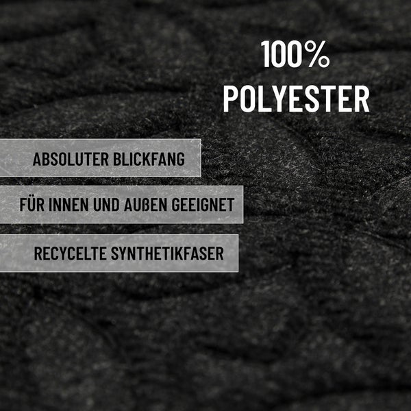 Produktinformationen: 100 Prozent Polyester aus recycelter Synthetikfaser, für innen und außen geeignet, absoluter Blickfang.