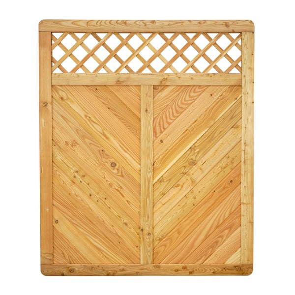 Holzzaun mit diagonaler Bretteranordnung und Gittereinsatz