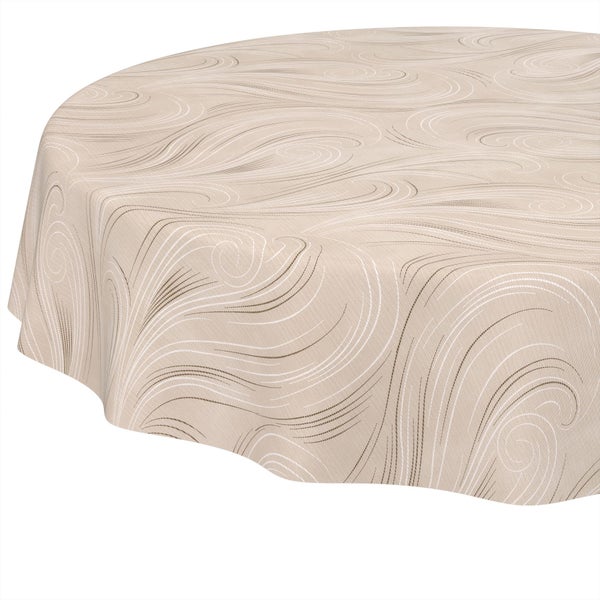 Rundtischdecke mit Wellenmuster aus feinen beige Linien.