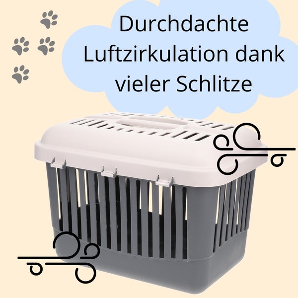 Tiertransportbox mit Belüftungsschlitzen für Luftzirkulation