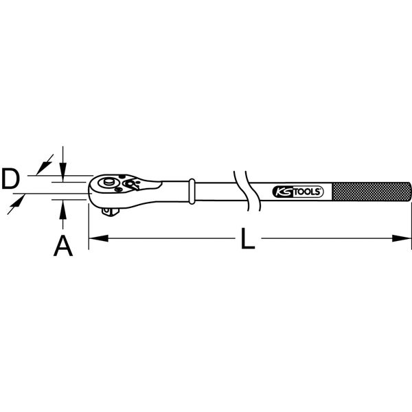 Abbildung eines Schraubenschlüssels mit den Maßen A, D und L, von KS Tools