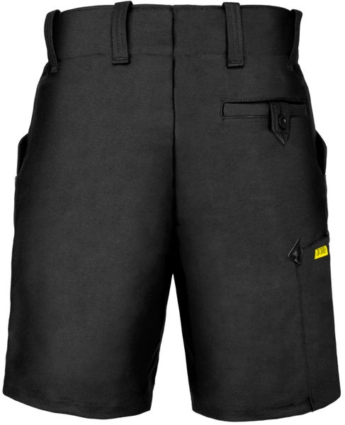 Schwarze Arbeitsshorts mit Gürtelschlaufen und mehreren Taschen.