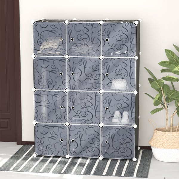 HOMCOM Kleiderschrank DIY Garderobe Regalsystem Steckregal Würfel Garderobenschrank mit Kleiderstange 2 + 6 Fächer aus PP Schwarz + Weiß 111 x 47 x 145 cm
