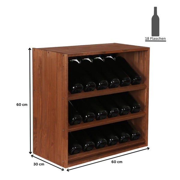 PROREGAL Modulares Weinregal Vincellar Mod HxBxT 60 x 60 x 30 cm Schräg Modul Für 18 Flaschen Massives Kiefernholz Braun Geölt