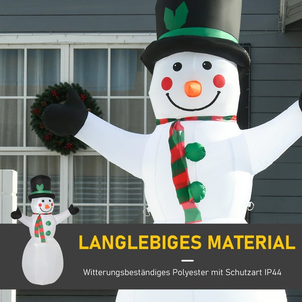 HOMCOM 1,93 m aufblasbarer Schneemann mit 2 Modulleuchten, Garten, Rasendekoration, Party, 130 x 72 x 193 cm, Polyester, Weiß
