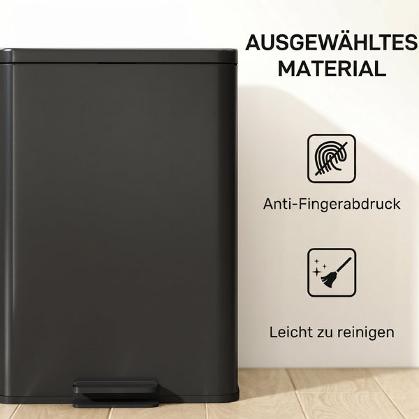 Tretmülleimer mit Anti-Fingerabdruck-Beschichtung und pflegeleichter Oberfläche für einfache Reinigung.