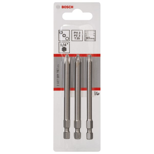 Bosch Schrauberbit-Set Extra-Hart, 3tlg. PH2, PZ2, T25, 89 mm -2607001767