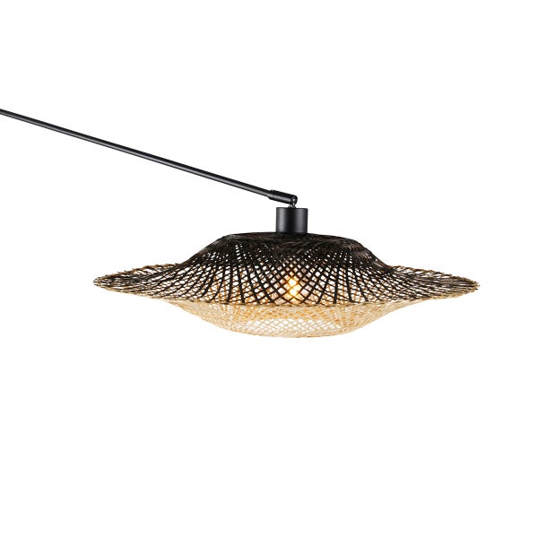 Wandleuchte schwarz mit Rattanschirm 50 cm verstellbar - Blitz