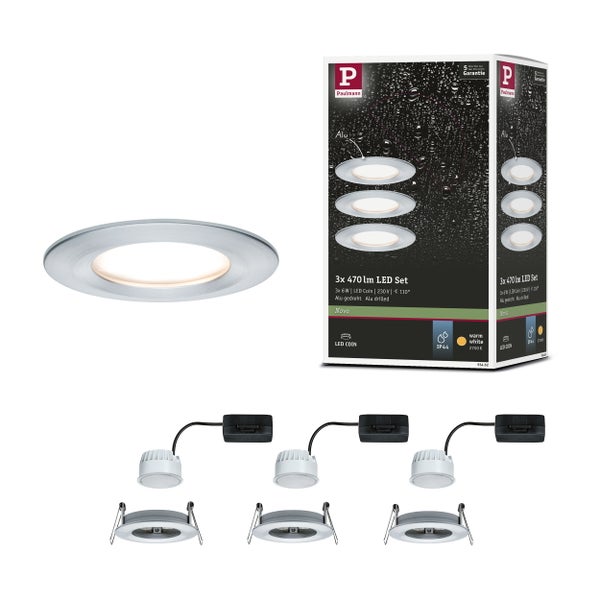 LED Einbauleuchte Nova Coin Basisset starr IP44 rund 78mm Coin 3x6W 3x470lm 230V 2700K Alu gedreht