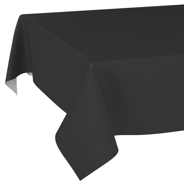 Schwarze rechteckige Tischdecke aus Stoff.
