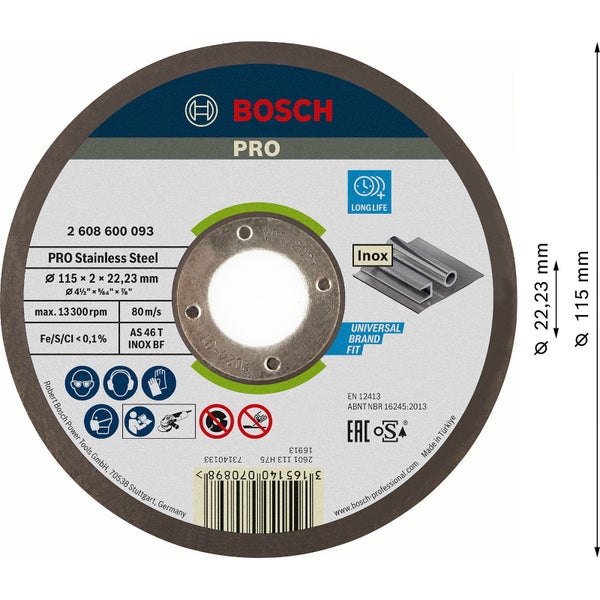 Bosch PRO Stainless Steel Trennscheibe 115 x 2 x 22,23 mm - 2608600093