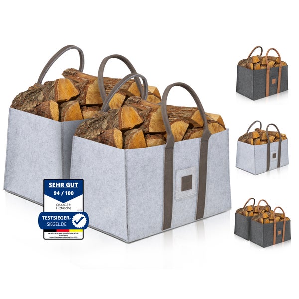 OAKAGE® DuoPack Hellgrau Holzkorb und Filzshopper - Dein Alltagsbegleiter - 50x32x30cm