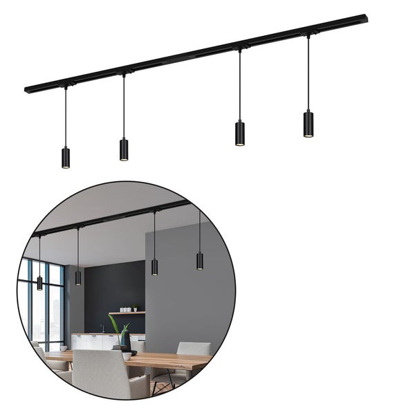Briloner Rail Schienensystem, Komplettset, 4x LED Pendel, Dimmbar, Einspeisung, Schwarz, 1,5 m