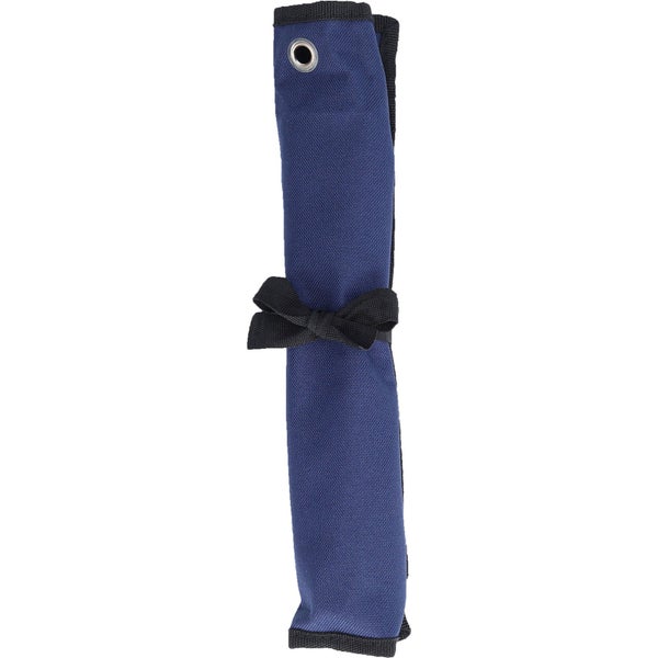Blaue Werkzeugtasche zum Aufrollen mit schwarzer Schleife