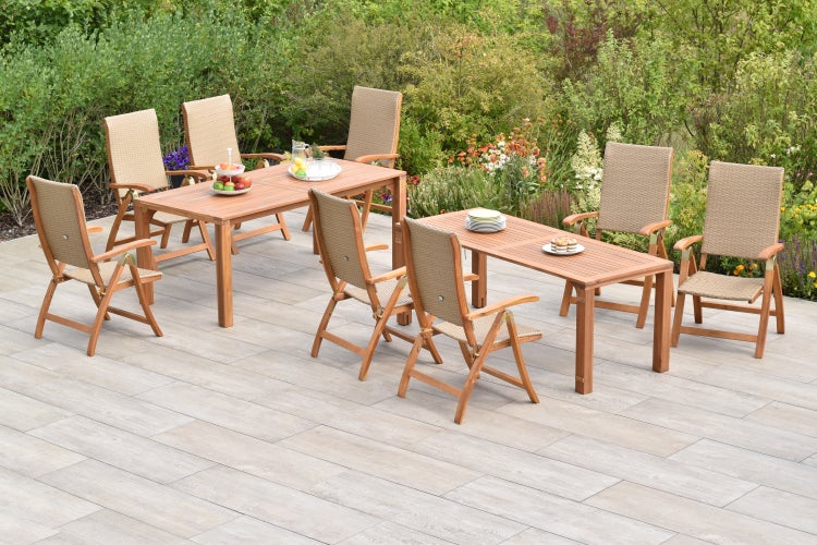 Capri Gartenmöbelset 9tlg., Klappsessel, Flexibler Ausziehtisch