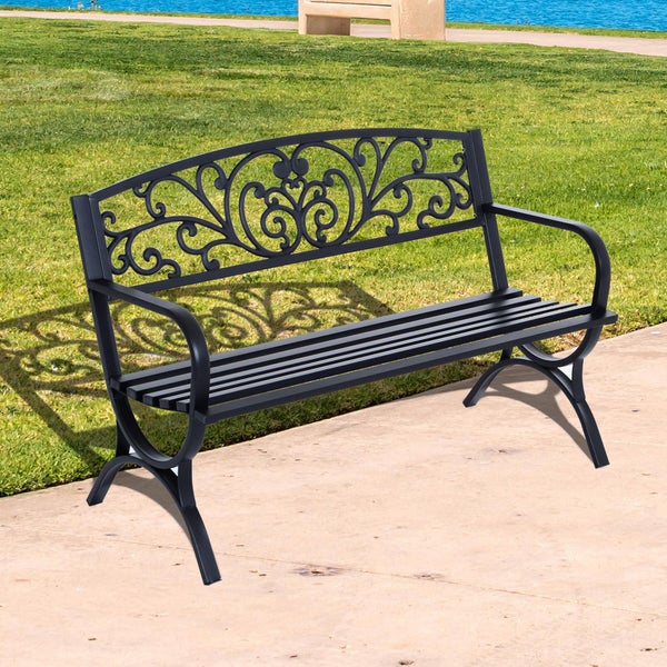 Outsunny Gartenbank, Sitzbank, 127x60x85 cm, Metall, Schwarz