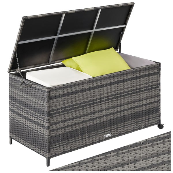 Auflagenbox tectake Kuusamo mit Aluminiumgestell und Rattangeflecht 117 x 54 x 64 cm