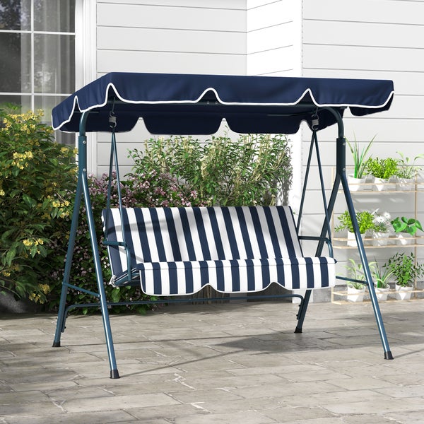 Outsunny Hollywoodschaukel 3-Sitzer Gartenschaukel mit Verstellbarem Dach, wasserabweisend Schaukelbank bis 240 kg belastbar, für Garten, Balkon, Mesh, Blau