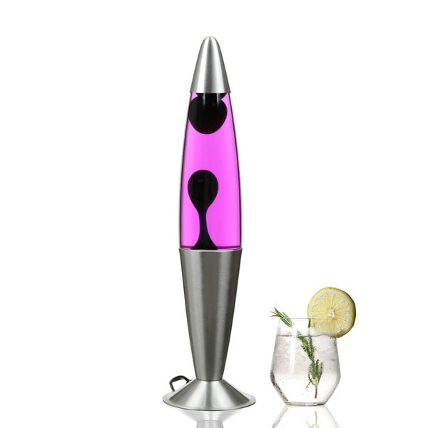 Lavalampe mit rosa Flüssigkeit und einem Getränk mit Zitrone und Rosmarin