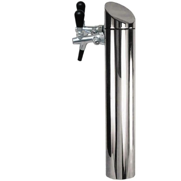 Zweileitige Schanksäule aus verchromtem Metall mit zwei Zapfhähnen für Zapfanlagen.