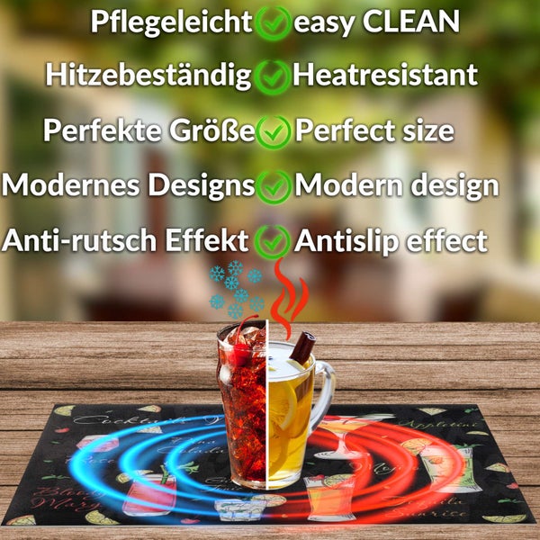 Platzset mit Cocktail-Motiv, pflegeleicht, hitzebeständig, perfekte Größe, modernes Design und Anti-Rutsch-Effekt.